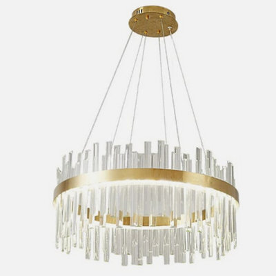 Chandelier Gold Luxury Crystal Pendant Light 50Cm Led 3 Color Lights - image 1