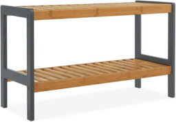 2 Tier Natural Bamboo Shoe Rack Bench Wooden Storage Shelf Organizer For Hallway, Bedroom, Bathroom & Living Room - thumbnail 2