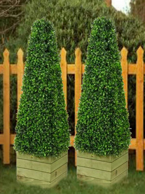 Wadan Pair Of 3Ft Pyramid Cones Indoor & Outdoor Wooden Box Artificial Trees - image 1