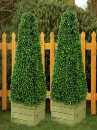 Wadan Pair Of 3Ft Pyramid Cones Indoor & Outdoor Wooden Box Artificial Trees