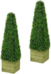 Wadan Pair Of 3Ft Pyramid Cones Indoor & Outdoor Wooden Box Artificial Trees - thumbnail 3