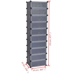 Walplus Interlocking Shoe Organiser With 10 Compartments Black - thumbnail 6