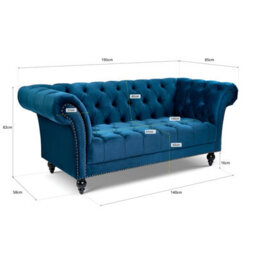 Bravich Cambridge Chesterfield 3 Seater Sofa - Velvet Blue - thumbnail 2