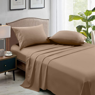 Ameha Egyptian 100% Cotton Beige Flat Sheet Hotel Quality Comfortable Bed Sheets Super King Size Flat Bed Sheet (270 X 310 Cm) - image 1