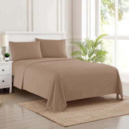 Ameha Egyptian 100% Cotton Beige Flat Sheet Hotel Quality Comfortable Bed Sheets Super King Size Flat Bed Sheet (270 X 310 Cm) - thumbnail 7