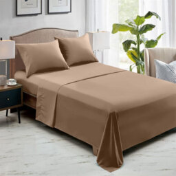 Ameha Egyptian 100% Cotton Beige Flat Sheet Hotel Quality Comfortable Bed Sheets Super King Size Flat Bed Sheet (270 X 310 Cm) - thumbnail 3