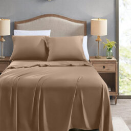 Ameha Egyptian 100% Cotton Beige Flat Sheet Hotel Quality Comfortable Bed Sheets Super King Size Flat Bed Sheet (270 X 310 Cm) - thumbnail 2