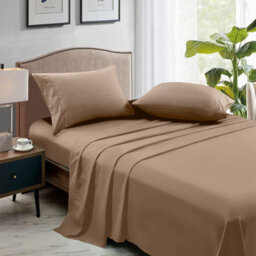 Ameha Egyptian 100% Cotton Beige Flat Sheet Hotel Quality Comfortable Bed Sheets Super King Size Flat Bed Sheet (270 X 310 Cm) - thumbnail 1