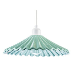 Happy Homewares Emerald Green Nova Gloss Ceramic Pendant Light Shade With Rippled Body