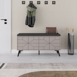 Decortie Modern Dune Shoe Storage Bench With Mocha Grey Fabric Seat 4 Doors Cabinet 107(W)Cm Metal Legs Organizer Hallway - thumbnail 5