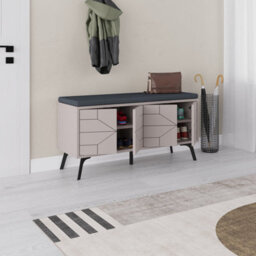 Decortie Modern Dune Shoe Storage Bench With Mocha Grey Fabric Seat 4 Doors Cabinet 107(W)Cm Metal Legs Organizer Hallway - thumbnail 4