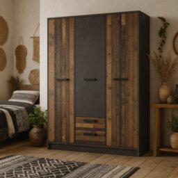 Wyld Haus Whimwick Walnut And Dark Matera Grey 3 Door Wardrobe With 2 Drawers - thumbnail 2