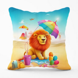 Warren Reed Designer Lion On A Beach Holiday Cushions 45Cm X 45Cm - thumbnail 1