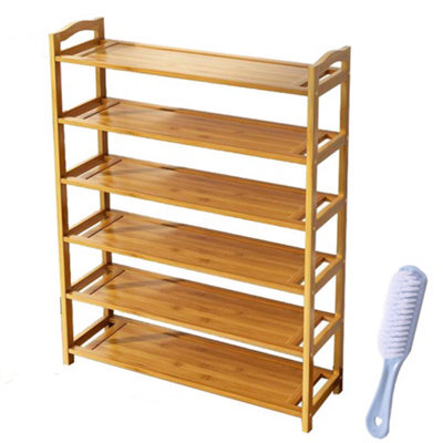 6 Tiers Bamboo Shoe Rack Footwear Organiser Wooden Storage Shelves Stand Uk - image 1