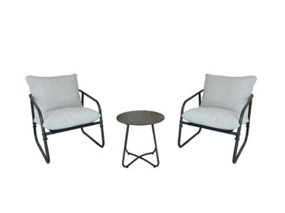 Alivio 3 Piece Iron Bistro Set, Outdoor Table & 2 Cushioned Armchairs, Weather-Resistant For Balcony & Garden (Grey) - image 1