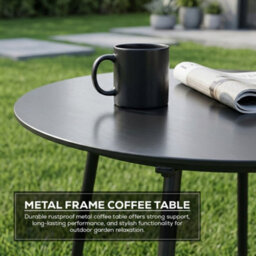 Alivio 3 Piece Iron Bistro Set, Outdoor Table & 2 Cushioned Armchairs, Weather-Resistant For Balcony & Garden (Grey) - thumbnail 4