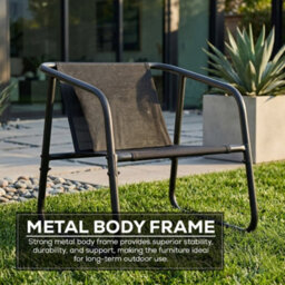 Alivio 3 Piece Iron Bistro Set, Outdoor Table & 2 Cushioned Armchairs, Weather-Resistant For Balcony & Garden (Grey) - thumbnail 6