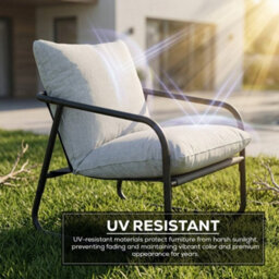 Alivio 3 Piece Iron Bistro Set, Outdoor Table & 2 Cushioned Armchairs, Weather-Resistant For Balcony & Garden (Grey) - thumbnail 5