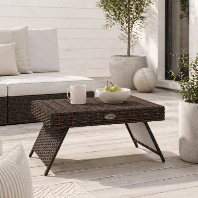 Wyld Haus Fihaso 60Cm Brown Rattan-Style Folding Outdoor Bistro Side Table With Steel Frame - image 1