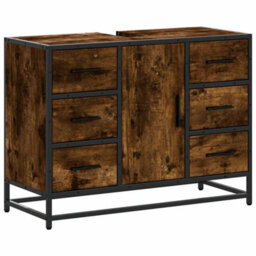 Berkfield Bathroom Sink Cabinet Smoked Oak 80X33X60 Cm Engineered Wood - thumbnail 2
