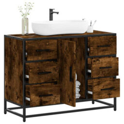 Berkfield Bathroom Sink Cabinet Smoked Oak 80X33X60 Cm Engineered Wood - thumbnail 1
