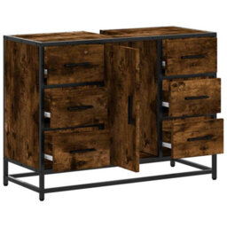 Berkfield Bathroom Sink Cabinet Smoked Oak 80X33X60 Cm Engineered Wood - thumbnail 6