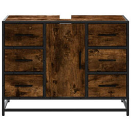 Berkfield Bathroom Sink Cabinet Smoked Oak 80X33X60 Cm Engineered Wood - thumbnail 5