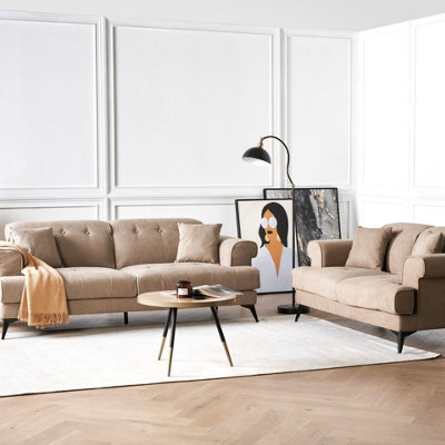 Beliani Modern 2- And 3-Seater Sofa Set Light Brown Fabric With Adjustable Headrests - image 1