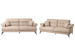 Beliani Modern 2- And 3-Seater Sofa Set Light Brown Fabric With Adjustable Headrests - thumbnail 2