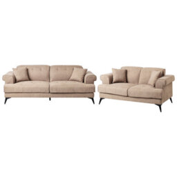 Beliani Modern 2- And 3-Seater Sofa Set Light Brown Fabric With Adjustable Headrests - thumbnail 3
