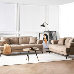 Beliani Modern 2- And 3-Seater Sofa Set Light Brown Fabric With Adjustable Headrests - thumbnail 1
