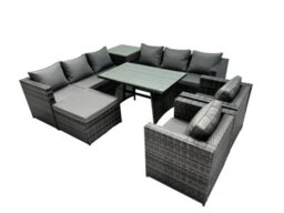 Fimous Outdoor Corner Sofa Chair Dining Table Set Garden Rattan Furniture Set 9 Seater With Big Stool Side Table Dark Grey - thumbnail 2