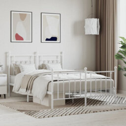 Berkfield Metal Bed Frame With Headboard And Footboard White 140X190 Cm