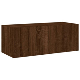 Berkfield Durable Tv Wall Cabinet With Led Lights Brown Oak 80X35X31 Cm - thumbnail 7