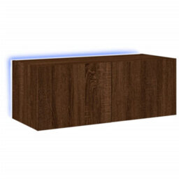 Berkfield Durable Tv Wall Cabinet With Led Lights Brown Oak 80X35X31 Cm - thumbnail 1