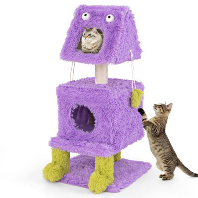 Costway 111Cm Cat Tree Cute Monster-Themed Cat Tower W/ 2 Private Condos - image 1