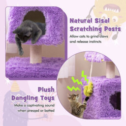 Costway 111Cm Cat Tree Cute Monster-Themed Cat Tower W/ 2 Private Condos - thumbnail 7