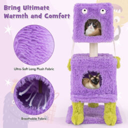 Costway 111Cm Cat Tree Cute Monster-Themed Cat Tower W/ 2 Private Condos - thumbnail 4
