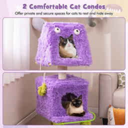 Costway 111Cm Cat Tree Cute Monster-Themed Cat Tower W/ 2 Private Condos - thumbnail 6
