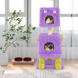 Costway 111Cm Cat Tree Cute Monster-Themed Cat Tower W/ 2 Private Condos - thumbnail 5