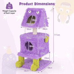 Costway 111Cm Cat Tree Cute Monster-Themed Cat Tower W/ 2 Private Condos - thumbnail 2