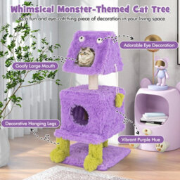 Costway 111Cm Cat Tree Cute Monster-Themed Cat Tower W/ 2 Private Condos - thumbnail 8