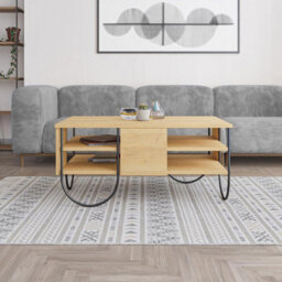 Fwstyle 3 Tier Natural Oak Coffee Table Scratch Resistant Black Metal Frame - thumbnail 1