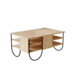 Fwstyle 3 Tier Natural Oak Coffee Table Scratch Resistant Black Metal Frame - thumbnail 3