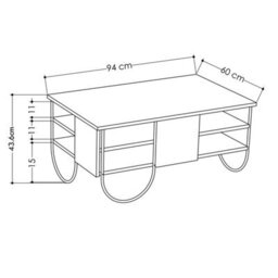 Fwstyle 3 Tier Natural Oak Coffee Table Scratch Resistant Black Metal Frame - thumbnail 4