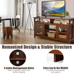 "Costway Tv Stand For 65"" Tv Fireplace Tv Stand Entertainment Center Storage Cupboard" - thumbnail 4