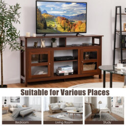 "Costway Tv Stand For 65"" Tv Fireplace Tv Stand Entertainment Center Storage Cupboard" - thumbnail 3
