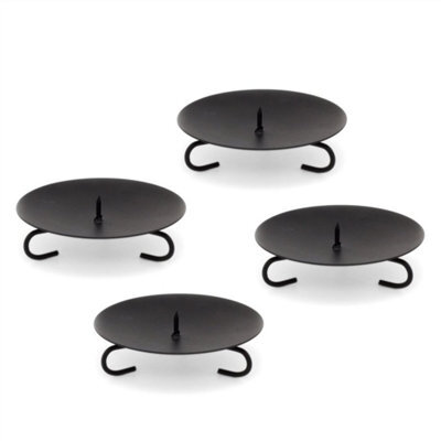 Traditional Round Black Metal Pillar Candle Holder Sets With Spikes Pack Of 4 - image 1