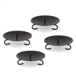 Traditional Round Black Metal Pillar Candle Holder Sets With Spikes Pack Of 4
