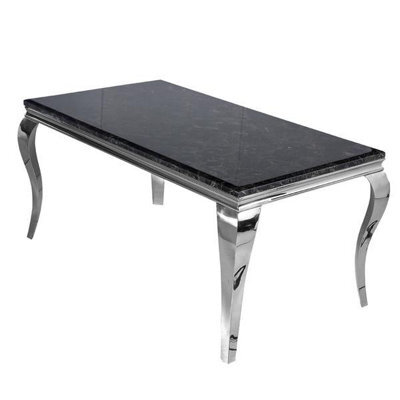 Stratus Interiors Louis Marble Top Dining Table With Long Metal Legs - Add Professional Assembly And Delivery To Room Of Choice - 1 Mt - Grey - image 1